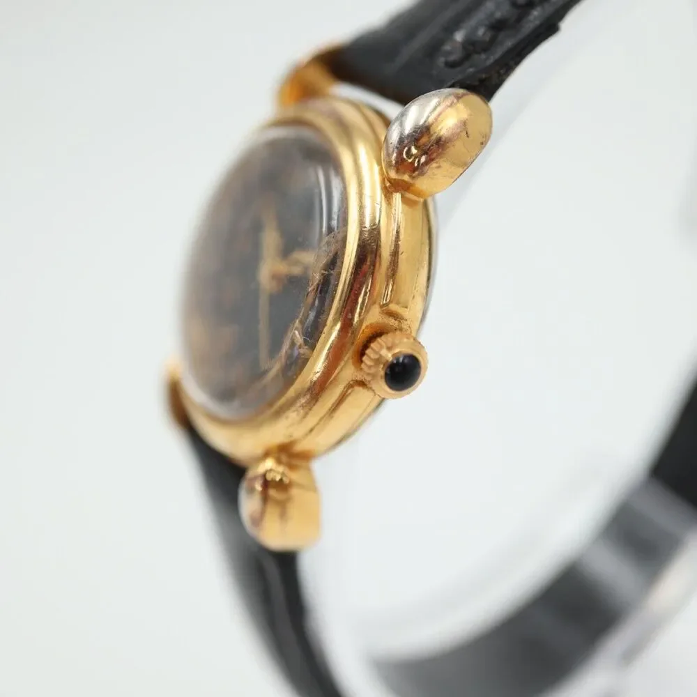 Vintage 1992 Guess Watch 25mm Gold Tone Black Leather Strap with New Battery
